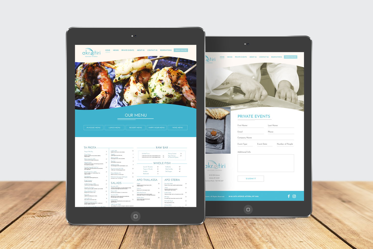 Akrotiri: Seafood Restaurant Menu & Print Design